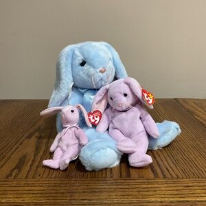 Ty FLOPPITY Bunny Trio: beanie buddy, beanie baby & basket beanie (ornament)
